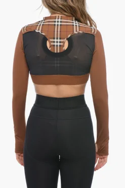 Hot Crop Top Motivo Tartan con Inserti in Mesh Donna T-Shirts E Tops