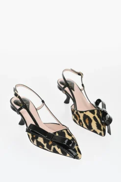 Decollete Slingback in Pelle Lucida e Tessuto a Fantasia Animalier con Fiocco 6cm>Roger Vivier Fashion