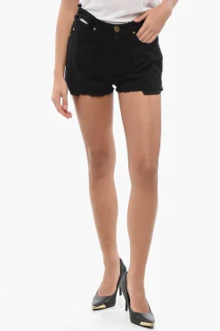 New DENIM Shorts a Una Pince CERESIO ad Orlo Sfrangiato con Dettagli Cut Out Donna Jeans
