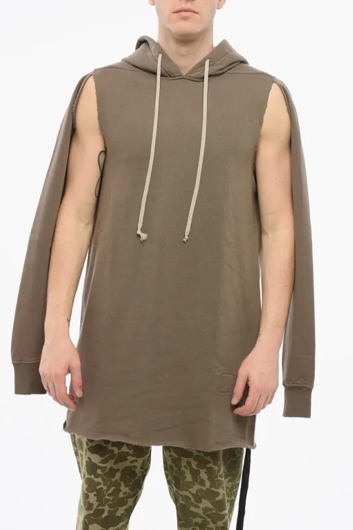 DRKSHDW Felpa Hoodie in Cotone con Cut-outs e Bordi a Taglio Vivo>Rick Owens Sale