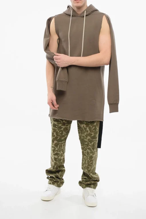 DRKSHDW Felpa Hoodie in Cotone con Cut-outs e Bordi a Taglio Vivo>Rick Owens Sale