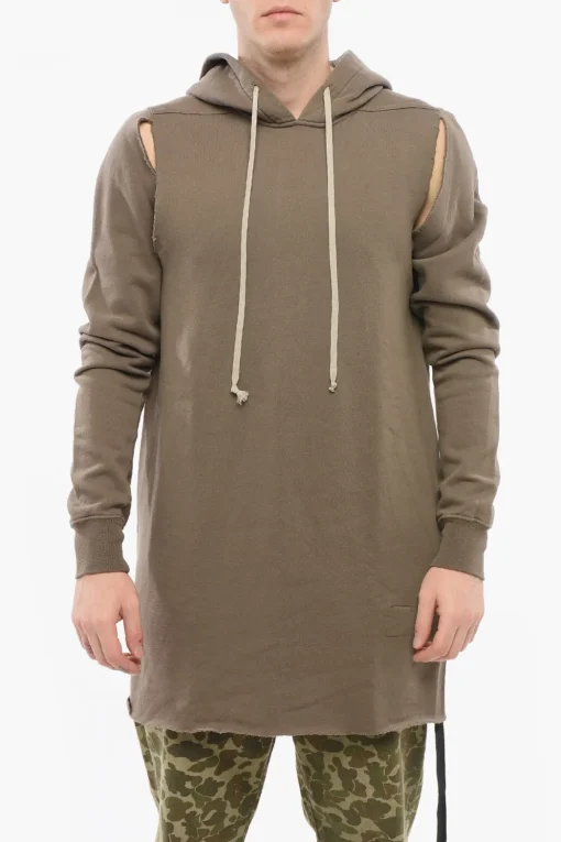 DRKSHDW Felpa Hoodie in Cotone con Cut-outs e Bordi a Taglio Vivo>Rick Owens Sale