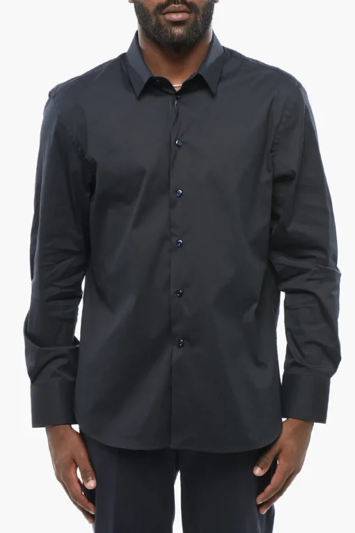 Hot EMPORIO Camicia in Misto Cotone con Collo Francese Uomo Camicie