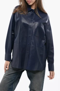 Outlet EMPORIO Camicia in Pelle con Bottoni a Pressione Donna Giubbotti