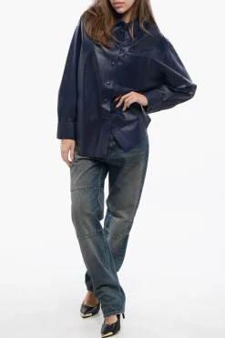 Outlet EMPORIO Camicia in Pelle con Bottoni a Pressione Donna Giubbotti