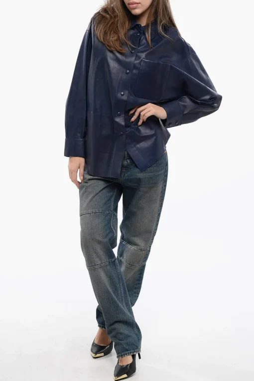 Outlet EMPORIO Camicia in Pelle con Bottoni a Pressione Donna Giubbotti