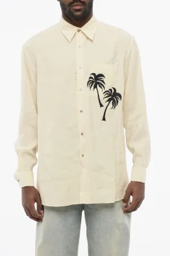 Clearance EMPORIO Camicia PALM Ricamata con Taschino Uomo Camicie