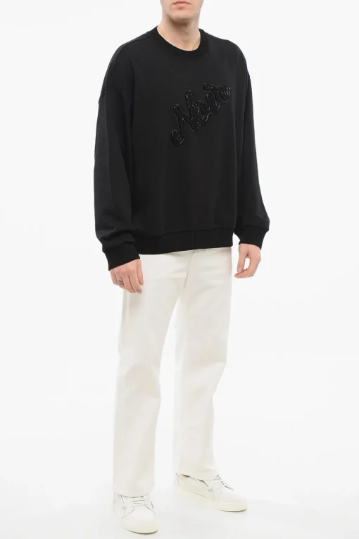 New EMPORIO Felpa Girocollo NOIR con Ricamo in Perline Uomo Felpe