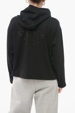 Sale EMPORIO Felpa Hoodie Zip-up con Dettagli in Cotone Spalmato Donna Felpe
