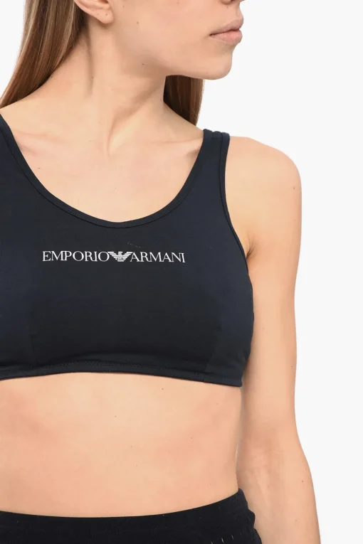 Sale EMPORIO Reggiseno Sportivo in Cotone Stretch con Logo Stampato Donna Intimo