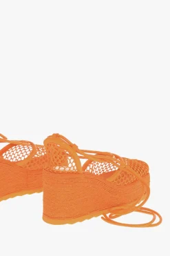 Outlet Espadrillas Lace Up con Zeppa in Mesh con Rifiniture in Pelle Donna Zeppe