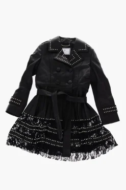EST.1978 soprabito doppiopetto in pelle borchiato con fondo in pizzo>Philipp Plein Fashion