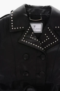 EST.1978 soprabito doppiopetto in pelle borchiato con fondo in pizzo></noscript>Philipp Plein Fashion