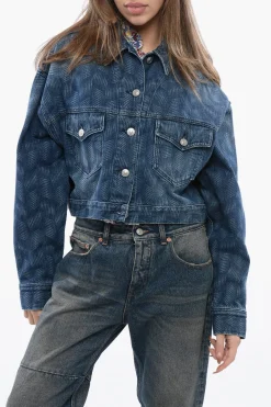 ETOILE Giubbotto in Denim Crop con Motivo Delavé>Isabel Marant Clearance