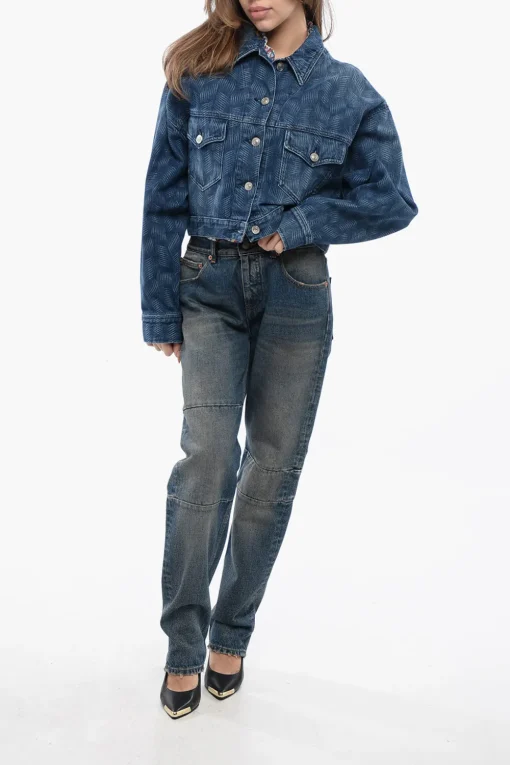 ETOILE Giubbotto in Denim Crop con Motivo Delavé>Isabel Marant Clearance