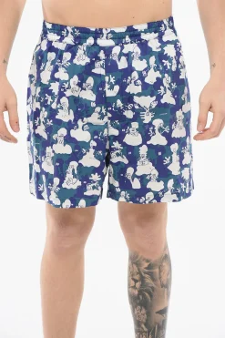 Clearance EYE MAN Shorts Stampati All-Over in Cotone Con Elastico in Vita Uomo Pantaloni