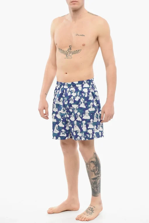 Clearance EYE MAN Shorts Stampati All-Over in Cotone Con Elastico in Vita Uomo Pantaloni
