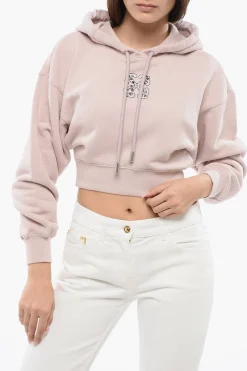 Felpa Con Cappuccio Crop BLING LEAVES In Cotone garzato>Off-White Best