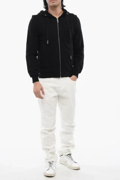 Felpa Con Cappuccio e Zip In Cotone Garzato Con Tribale In Strass></noscript>John Richmond Online