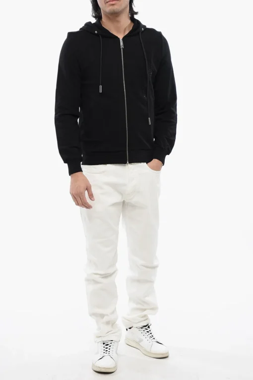 Felpa Con Cappuccio e Zip In Cotone Garzato Con Tribale In Strass>John Richmond Online
