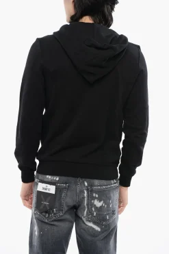 Felpa Con Cappuccio e Zip In Cotone Garzato Con Tribale In Strass></noscript>John Richmond Online