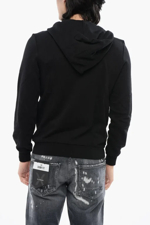 Felpa Con Cappuccio e Zip In Cotone Garzato Con Tribale In Strass>John Richmond Online