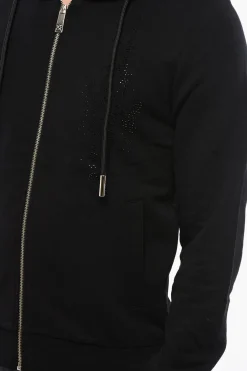 Felpa Con Cappuccio e Zip In Cotone Garzato Con Tribale In Strass></noscript>John Richmond Online