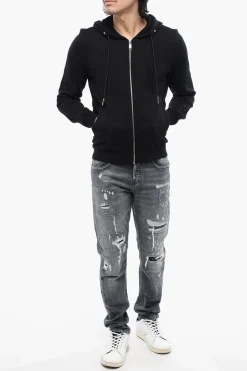 Felpa Con Cappuccio e Zip In Cotone Garzato Con Tribale In Strass></noscript>John Richmond Online