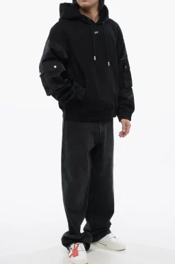 Outlet Felpa Con Cappuccio Garzata Con Maniche Bomber Uomo Felpe