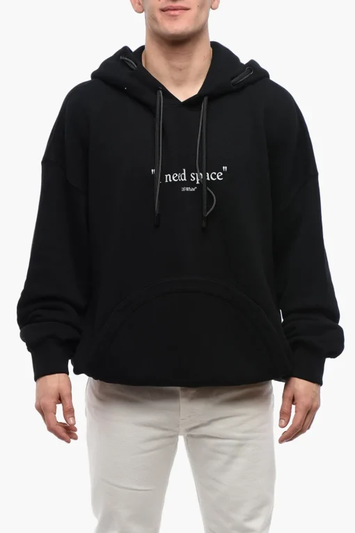 Discount Felpa Con Cappuccio GIVE ME SPACE In Cotone Garzato Con Dettaglio Occhielli Uomo Felpe