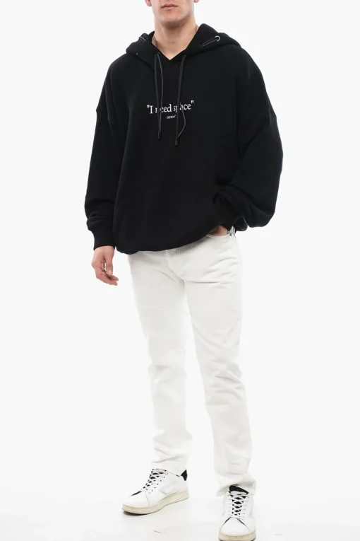 Discount Felpa Con Cappuccio GIVE ME SPACE In Cotone Garzato Con Dettaglio Occhielli Uomo Felpe