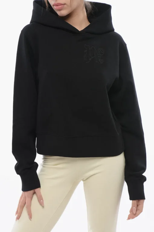 Felpa Con Cappuccio In Cotone Garzato Con Logo Ricamato>Palm Angels Fashion