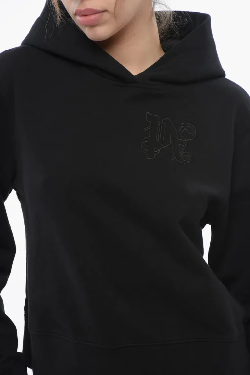 Felpa Con Cappuccio In Cotone Garzato Con Logo Ricamato>Palm Angels Fashion