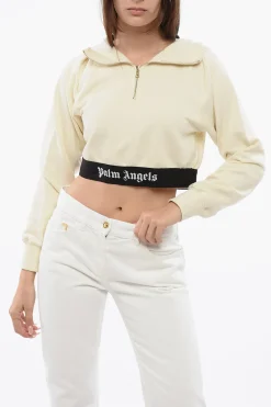 Felpa Con Cappuccio In Cotone Garzato Con Banda Logata>Palm Angels Clearance