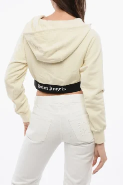 Felpa Con Cappuccio In Cotone Garzato Con Banda Logata>Palm Angels Clearance
