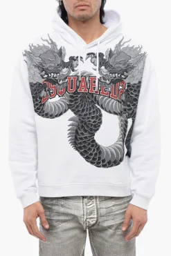 Felpa Con Cappuccio In Cotone Garzato Con Stampa Dragons>Dsquared2 Discount