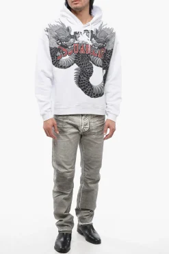Felpa Con Cappuccio In Cotone Garzato Con Stampa Dragons></noscript>Dsquared2 Discount