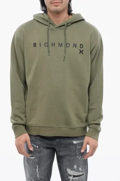 Felpa Con Cappuccio In Cotone Garzato Con Stampa Logo>John Richmond Outlet