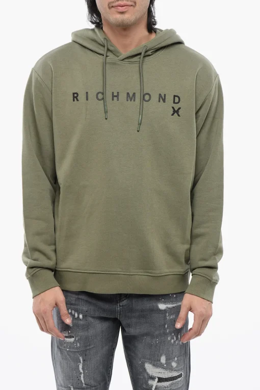 Felpa Con Cappuccio In Cotone Garzato Con Stampa Logo>John Richmond Outlet