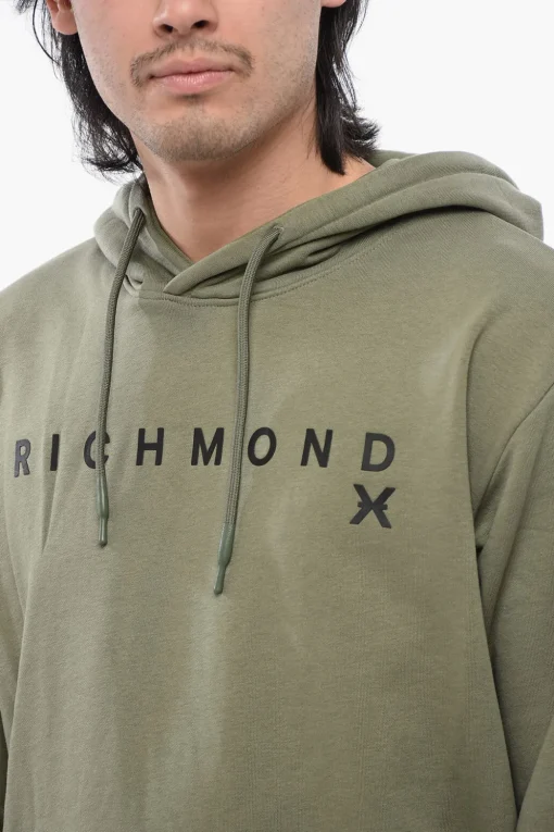 Felpa Con Cappuccio In Cotone Garzato Con Stampa Logo>John Richmond Outlet