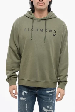 Felpa Con Cappuccio In Cotone Garzato Con Stampa Logo></noscript>John Richmond Outlet