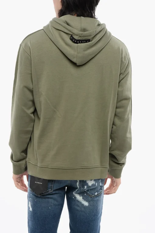 Felpa Con Cappuccio In Cotone Garzato Con Stampa Logo>John Richmond Outlet