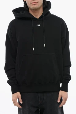 Felpa Con Cappuccio Ricamata ARROW In Cotone Garzato>Off-White New