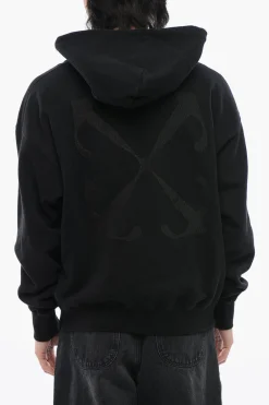 Felpa Con Cappuccio Ricamata ARROW In Cotone Garzato>Off-White New