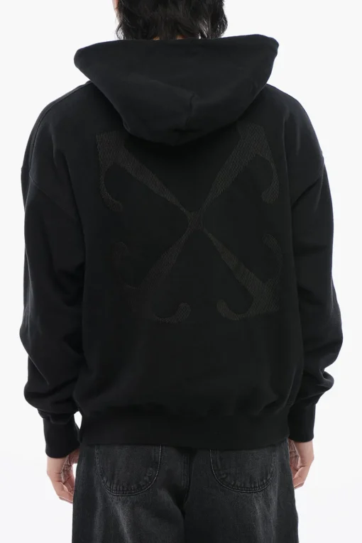 Felpa Con Cappuccio Ricamata ARROW In Cotone Garzato>Off-White New