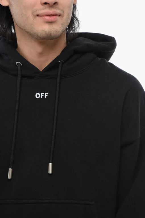 Felpa Con Cappuccio Ricamata ARROW In Cotone Garzato>Off-White New