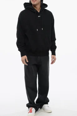 Felpa Con Cappuccio Ricamata ARROW In Cotone Garzato></noscript>Off-White New