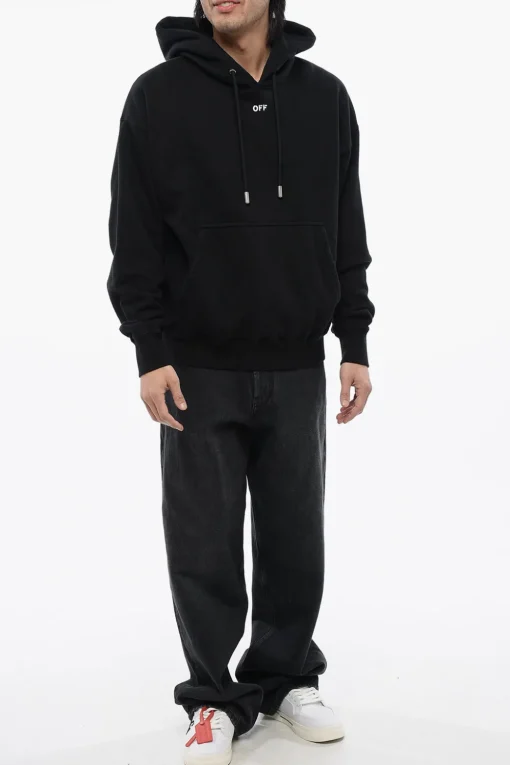 Felpa Con Cappuccio Ricamata ARROW In Cotone Garzato>Off-White New