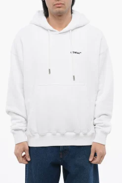 Felpa Con Cappuccio Ricamata ARROW In Cotone Garzato>Off-White Clearance