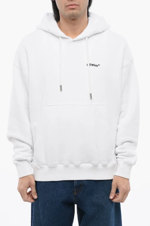 Felpa Con Cappuccio Ricamata ARROW In Cotone Garzato>Off-White Clearance